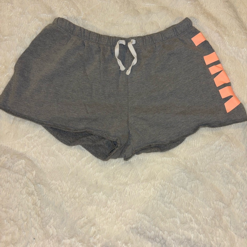 PINK Victoria's Secret Gray and Pink Cotton Shorts with Elastic Waistband